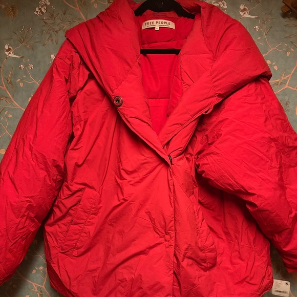 Free People Jackets & Blazers - Free People Bold Red Oversized Puffer Coat NEW WITH TAGS